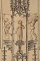 Design for a Monumental Sacrament House, Lorenz Lechler and Workshop (German, born ca. 1460–ca. 1538), Pen and two types of ink (carbon black and iron gall) over blind ruling, 17th-century inscription in pen and ink, on parchment, German