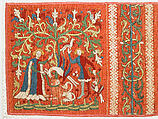 Embroideries with Allegorical Scenes, Silk and linen on woven linen ground with applied red pigment and black under- and overdrawing, German