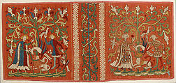 Embroideries with Allegorical Scenes, Silk and linen on woven linen ground with applied red pigment and black under- and overdrawing, German