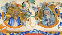 Bifolium with Christ in Majesty in an Initial A, from an Antiphonary, Tempera, gold, and ink on parchment, Bohemian
