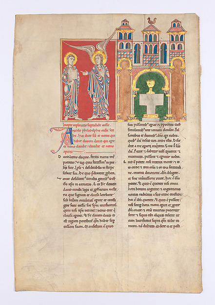 Leaf from a Beatus Manuscript: the Angel of the Church of Philadelphia with Saint John by an unrecorded maker, The Metropolitan Museum of Art