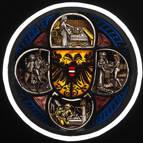 Quatrefoil Roundel with Arms and Secular Scenes by an unrecorded maker, The Metropolitan Museum of Art
