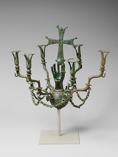 Hanging Lamp with a Hand Holding a Cross by an unrecorded maker, The Metropolitan Museum of Art