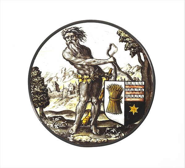 Roundel with Wild Man Supporting a Heraldic Shield, 1510–30