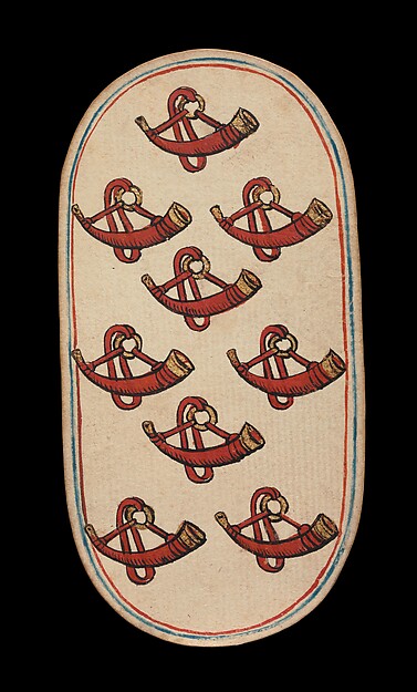 9 of Horns, from The Cloisters Playing Cards by an unrecorded maker, The Metropolitan Museum of Art