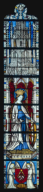Saint Catherine with the Wheel and Sword, and with the Arms the Cooper’s Guild below (from a series with The Virgin Mary and Five Standing Saints) by Anonymous