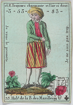 Hab.t de la B. des Manilles from playing cards "Jeu d'Or", Anonymous, French, 18th century  French, Etching and hand coloring (watercolor)