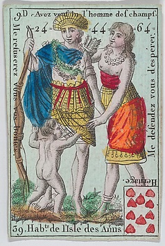 Hab.ts de l'Isle des Amis from playing cards "Jeu d'Or", Anonymous, French, 18th century  French, Etching and hand coloring (watercolor)