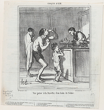 View of a refreshment stand at a bath on the Seine, from 'Summer sketches,' published in Le Charivari, August 3, 1865, Honoré Daumier French, Lithograph on newsprint; second state of two (Delteil)