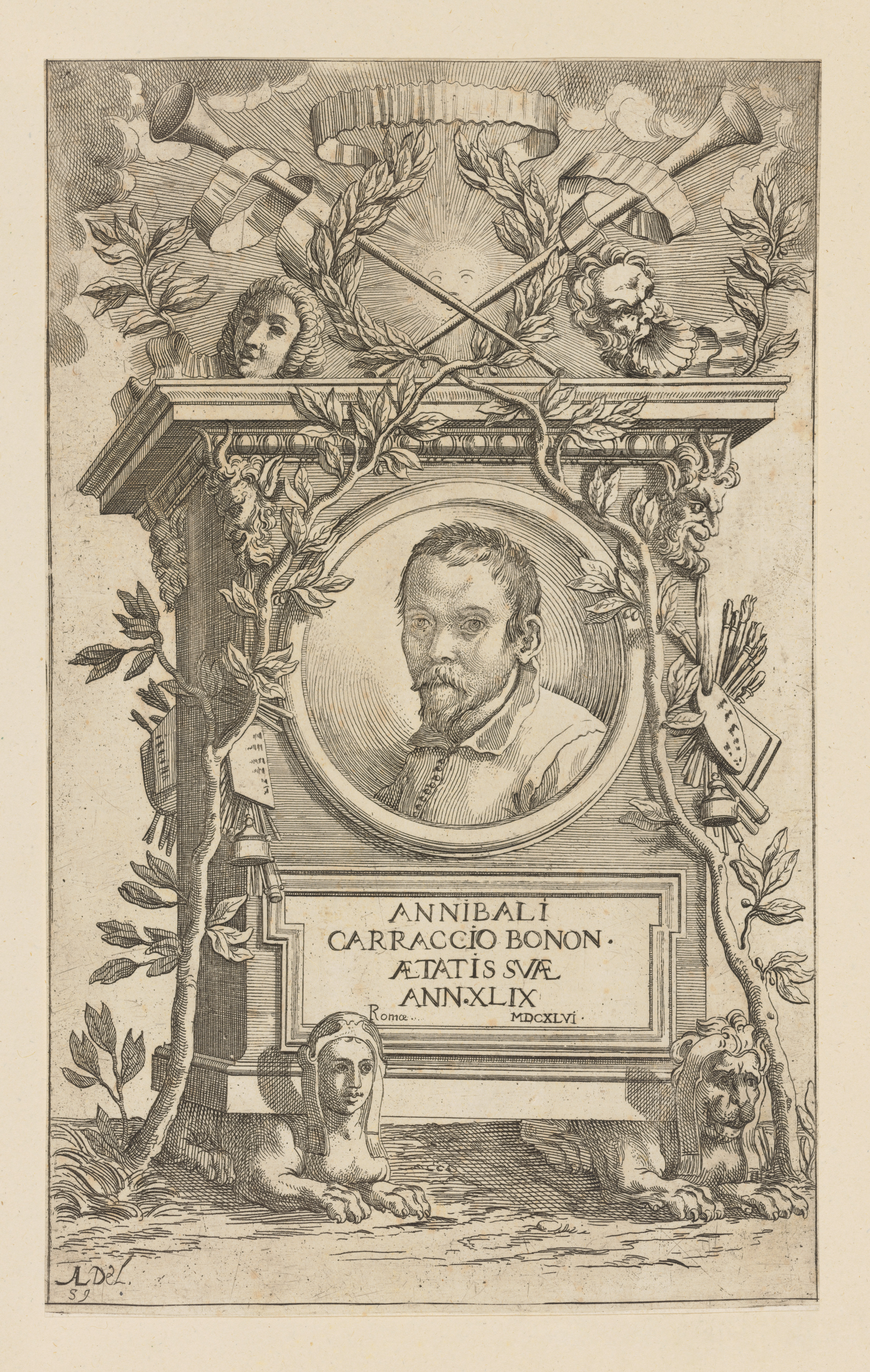 Title page with portrait of Annibale Carracci for the series 'Diverse Figure' (later known as 'Arti di Bologna') by Simon Guillain II