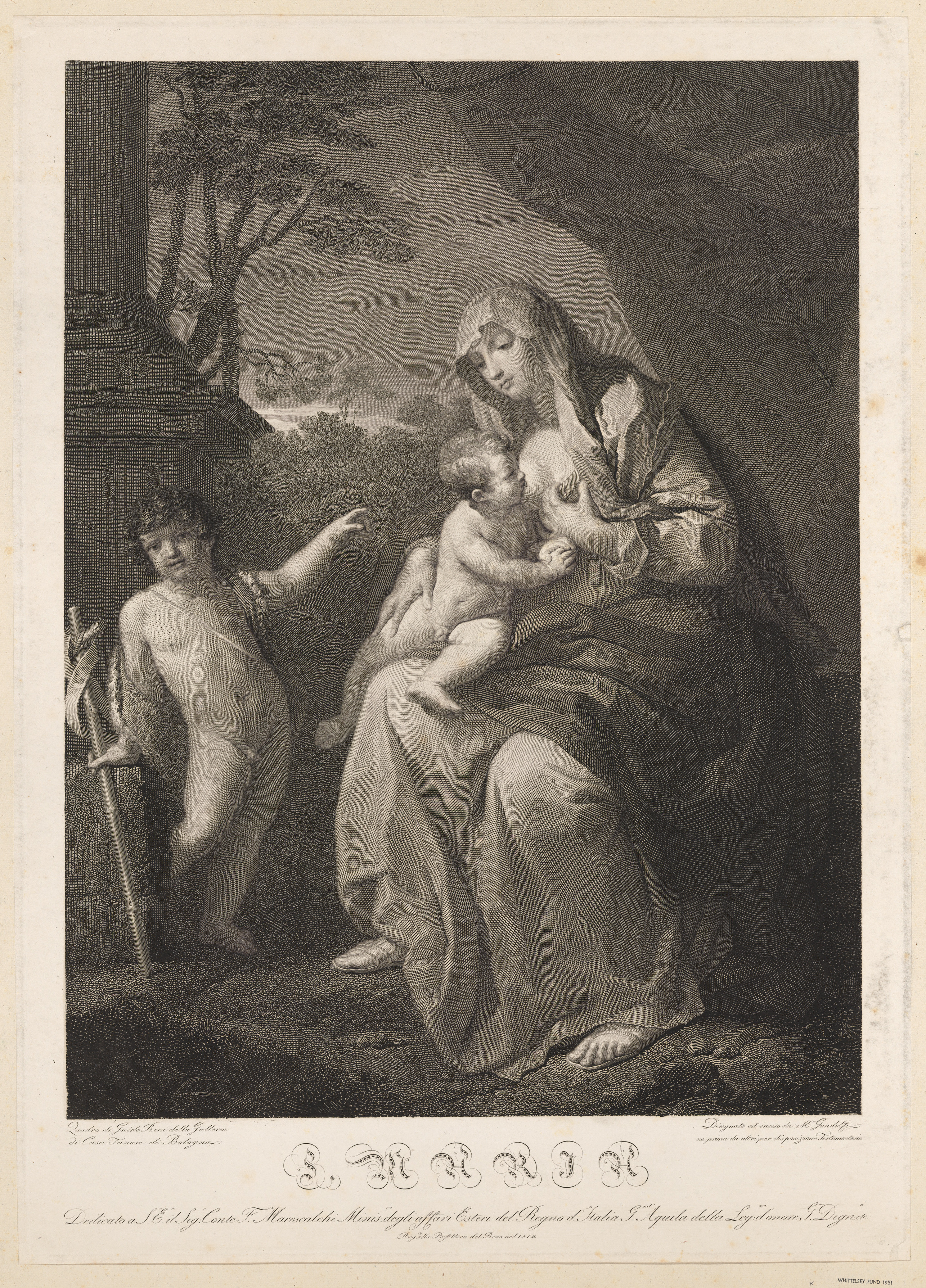 The Virgin suckling the infant Christ, the young Saint John the Baptist standing at left, after Reni