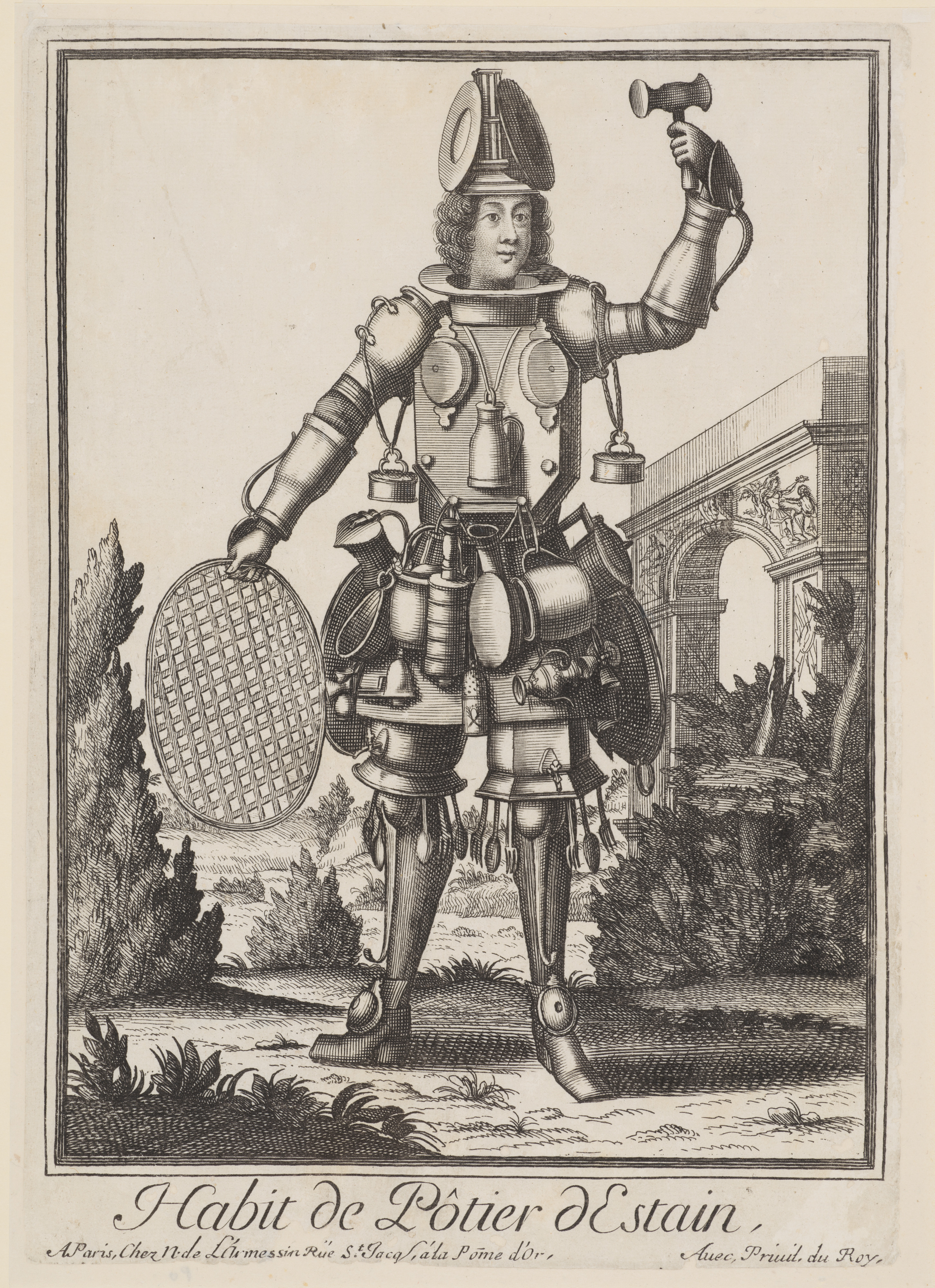 Tinsmith composed objects pertaining to his trade (Costumes Grotesques)