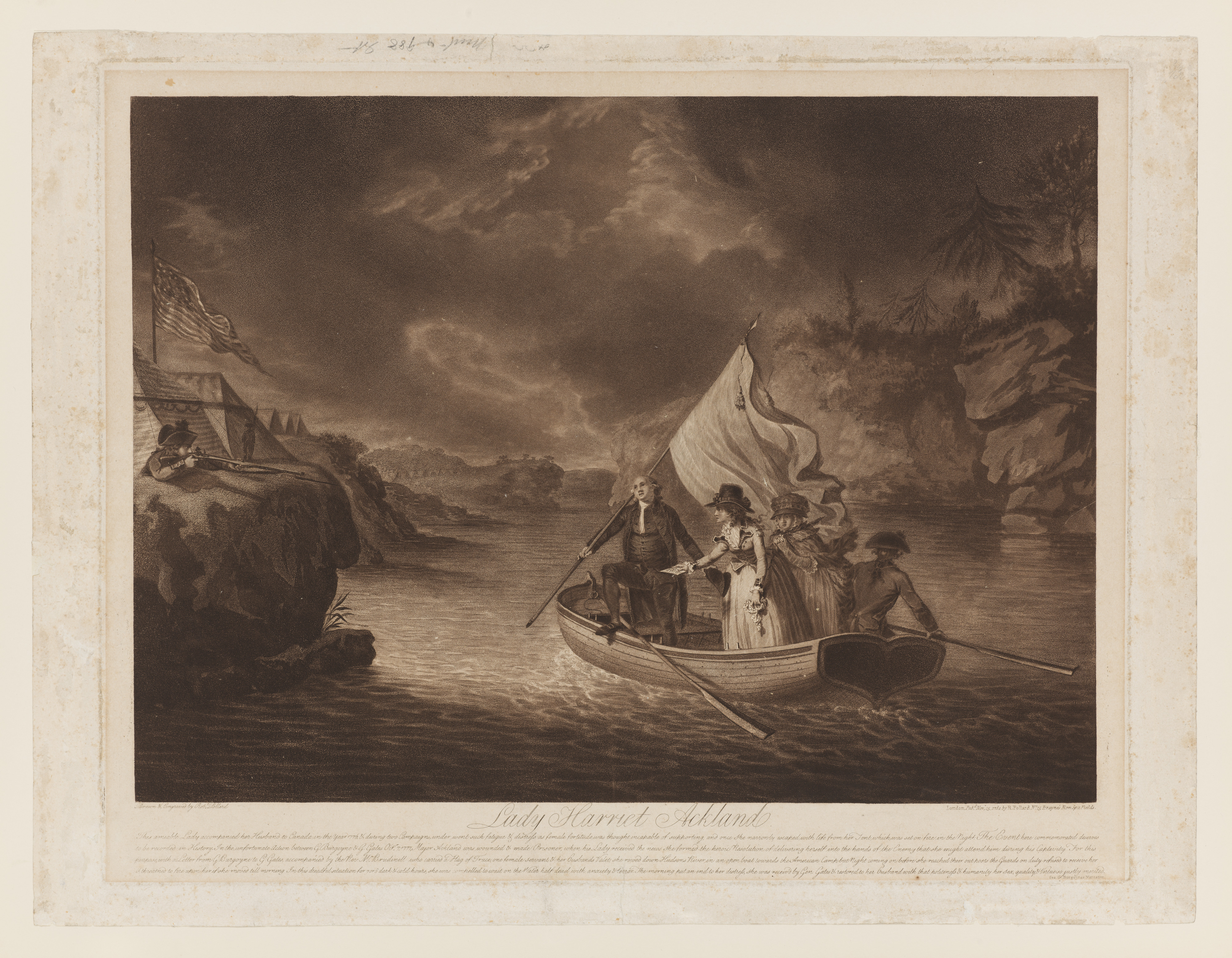 Lady Harriet Acland, Crossing the Hudson River to the American Lines, Presenting Her Safe Conduct