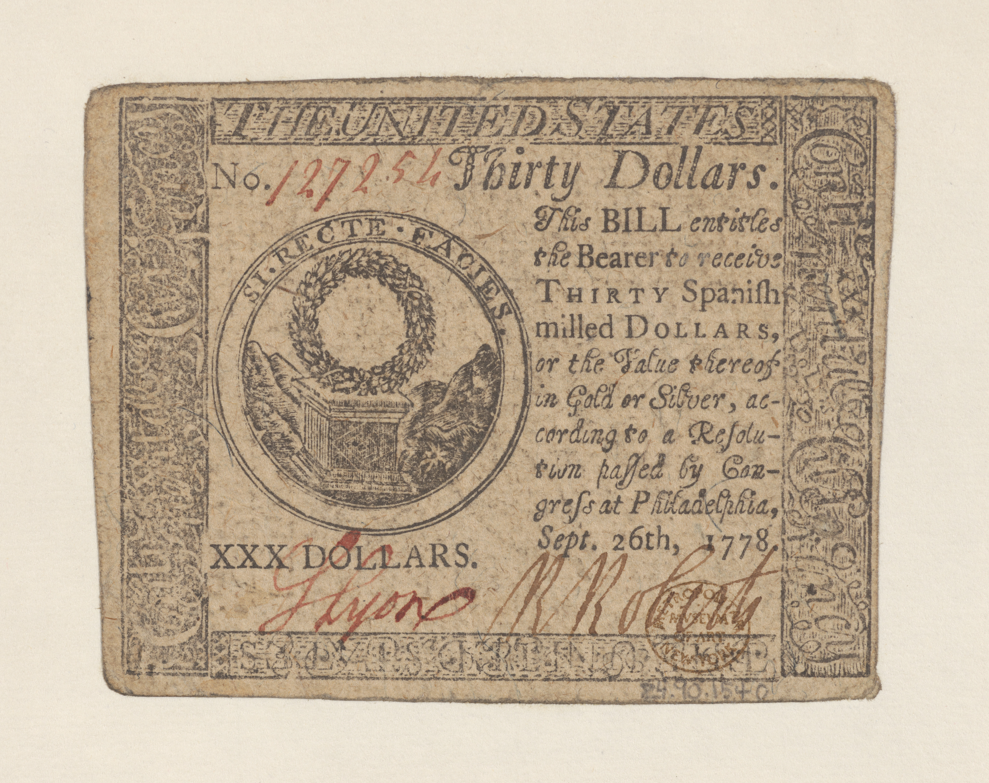 United States Continental Currency – Thirty Dollars