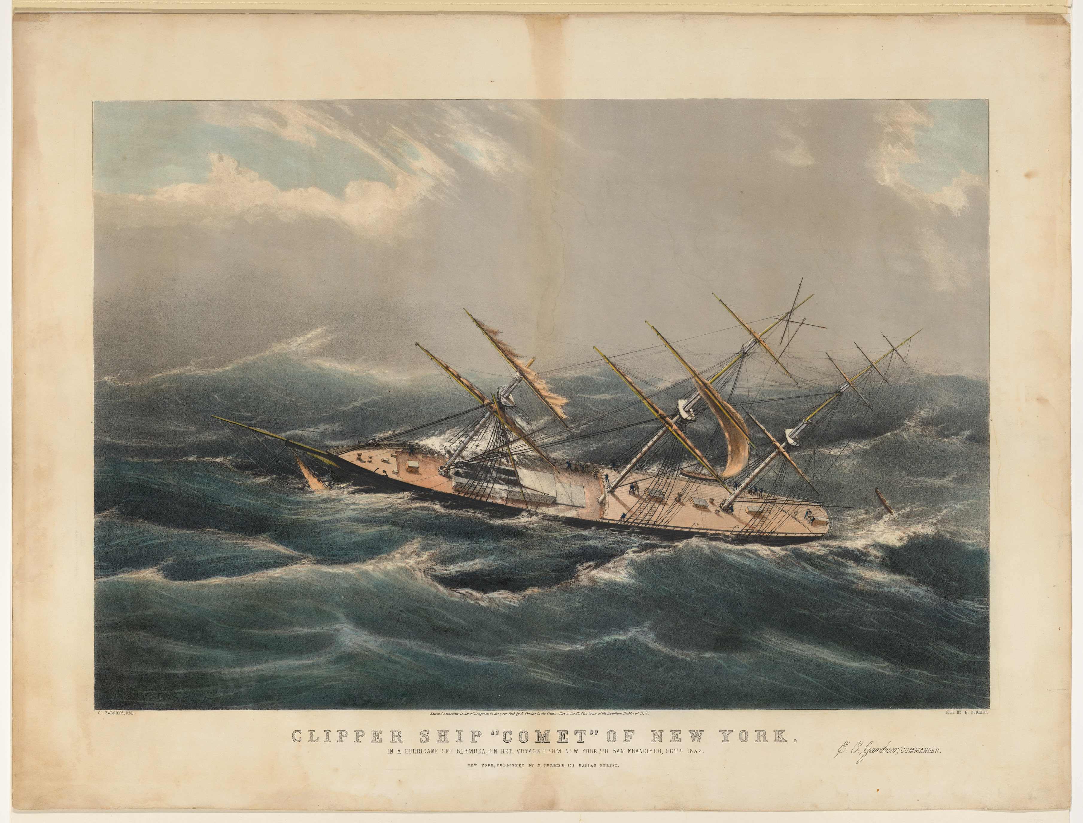 Clipper Ship "Comet" of New York in a Hurricane off Bermuda on her Voyage from New York to San Francisco, October 1852