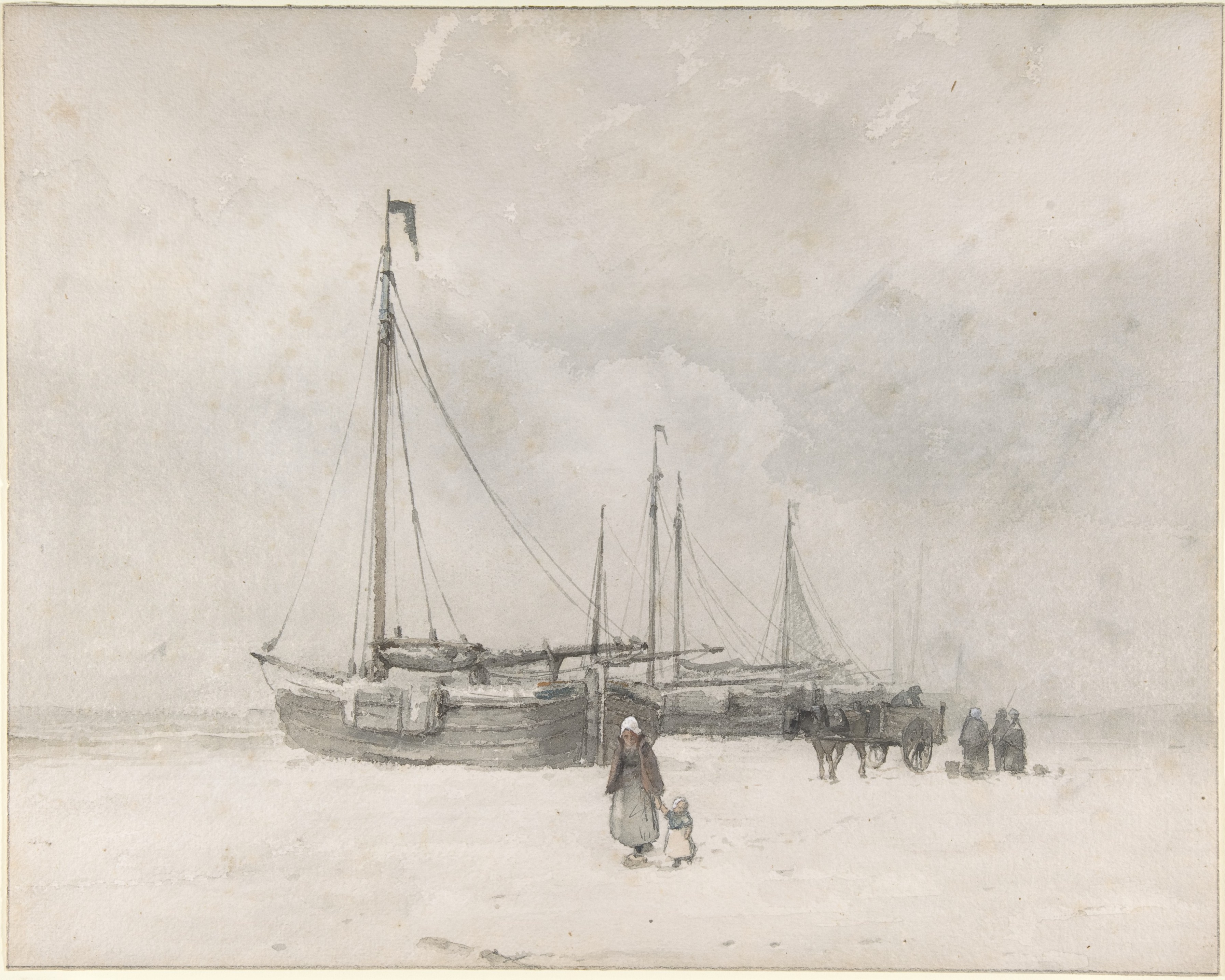 Anton Mauve, Fishing Boats on the Beach in Winter