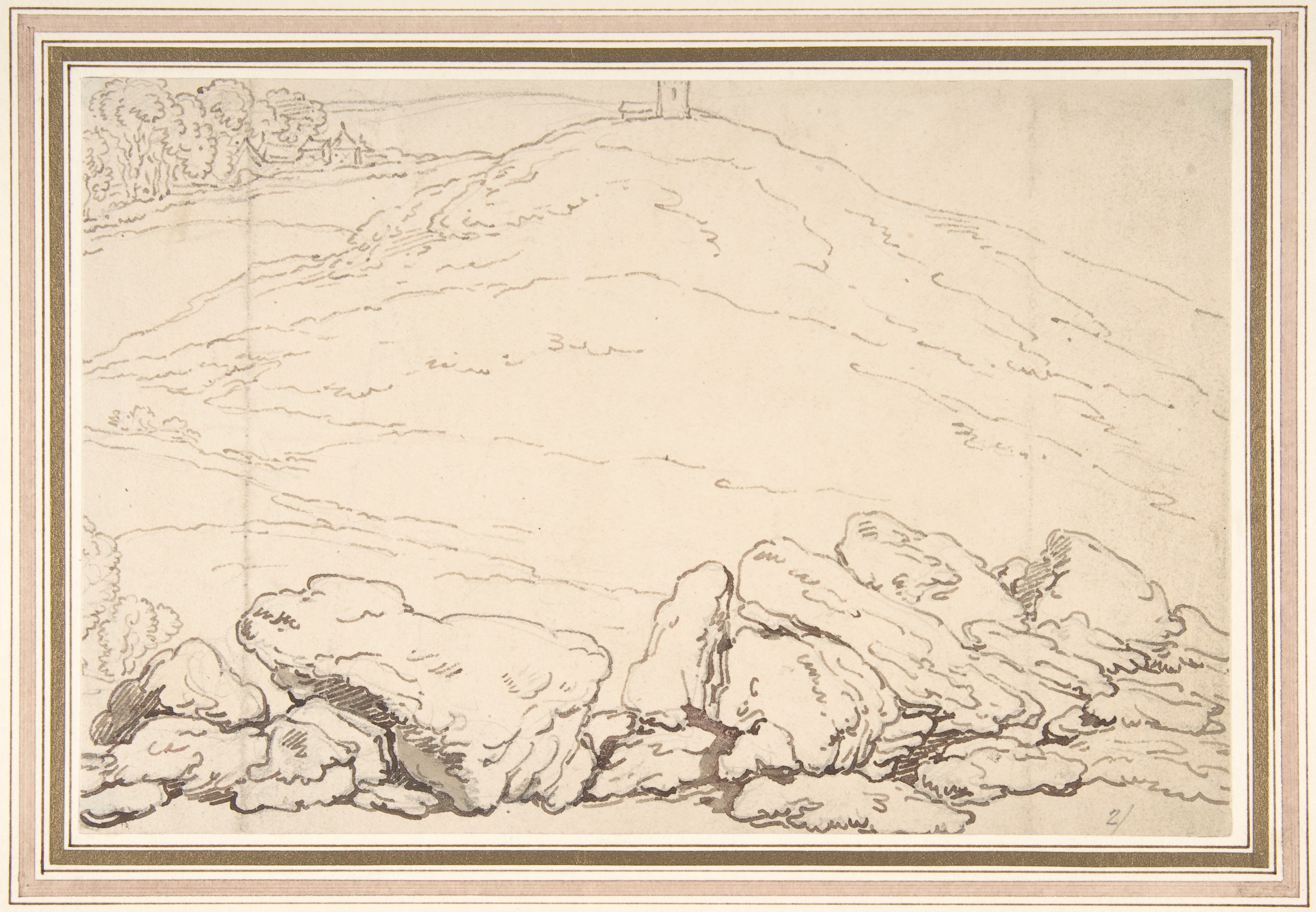 Thomas Rowlandson, Hilly landscape with rocks