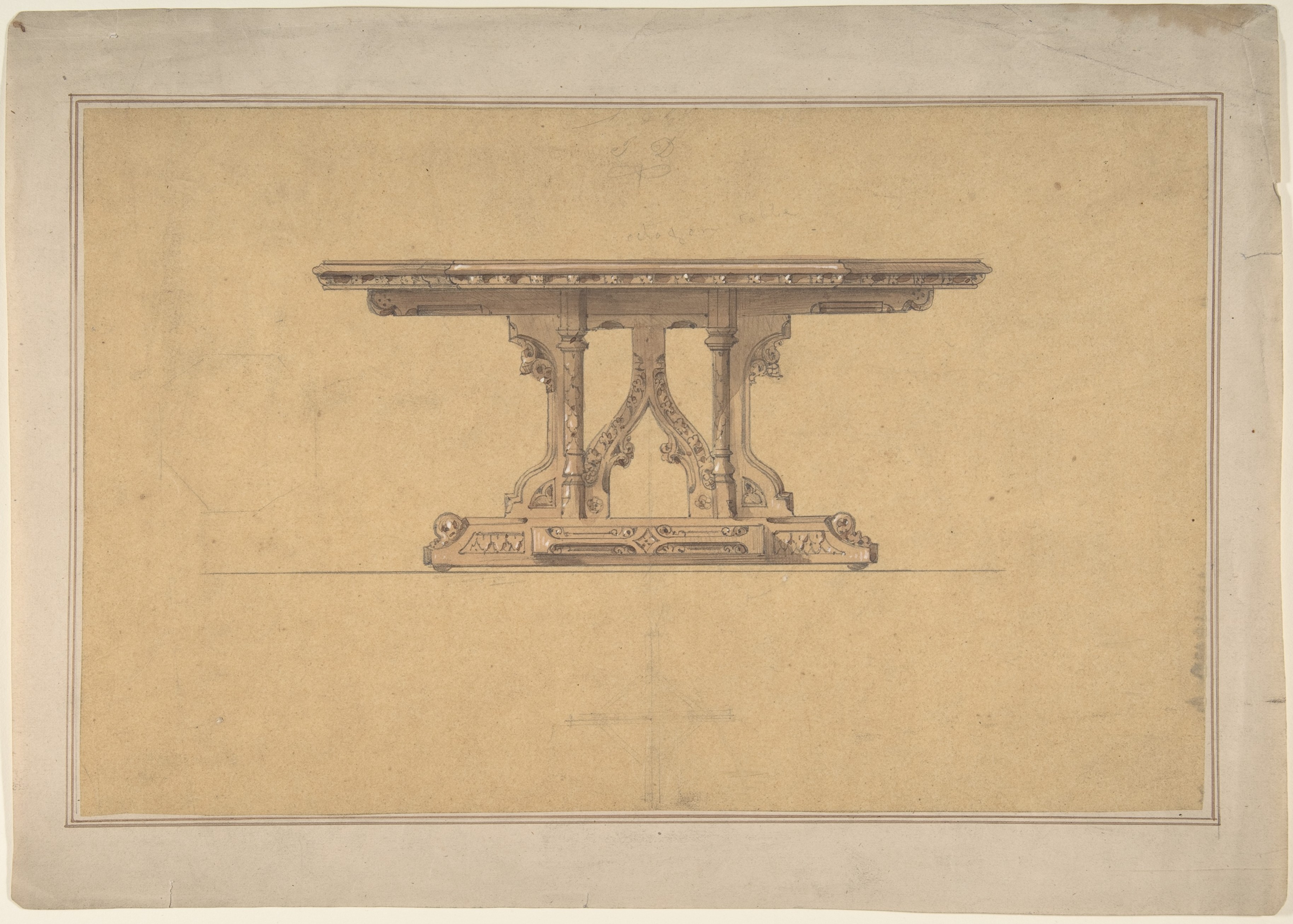 Anonymous, British, 19th century, Design for a Gothic Style Table