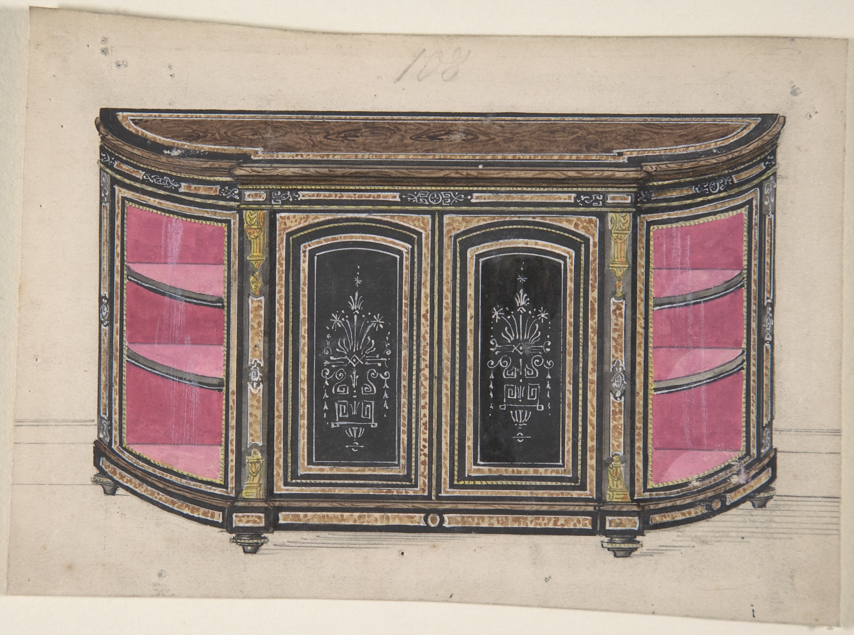 Anonymous, British, 19th century, Cabinet Design with Black Doors and Red Interior