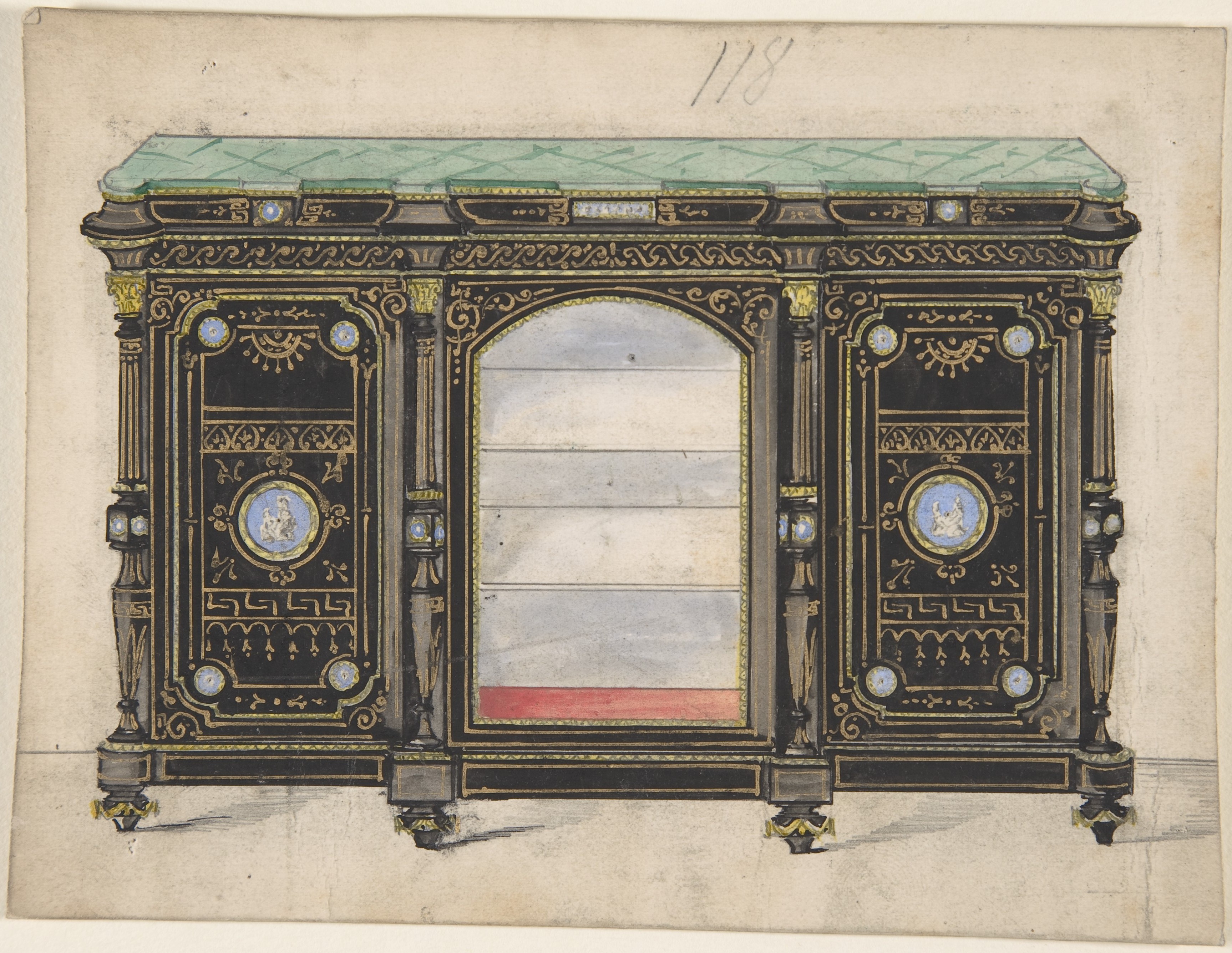 Anonymous, British, 19th Century | Cabinet Design With Glass Front, Its ...