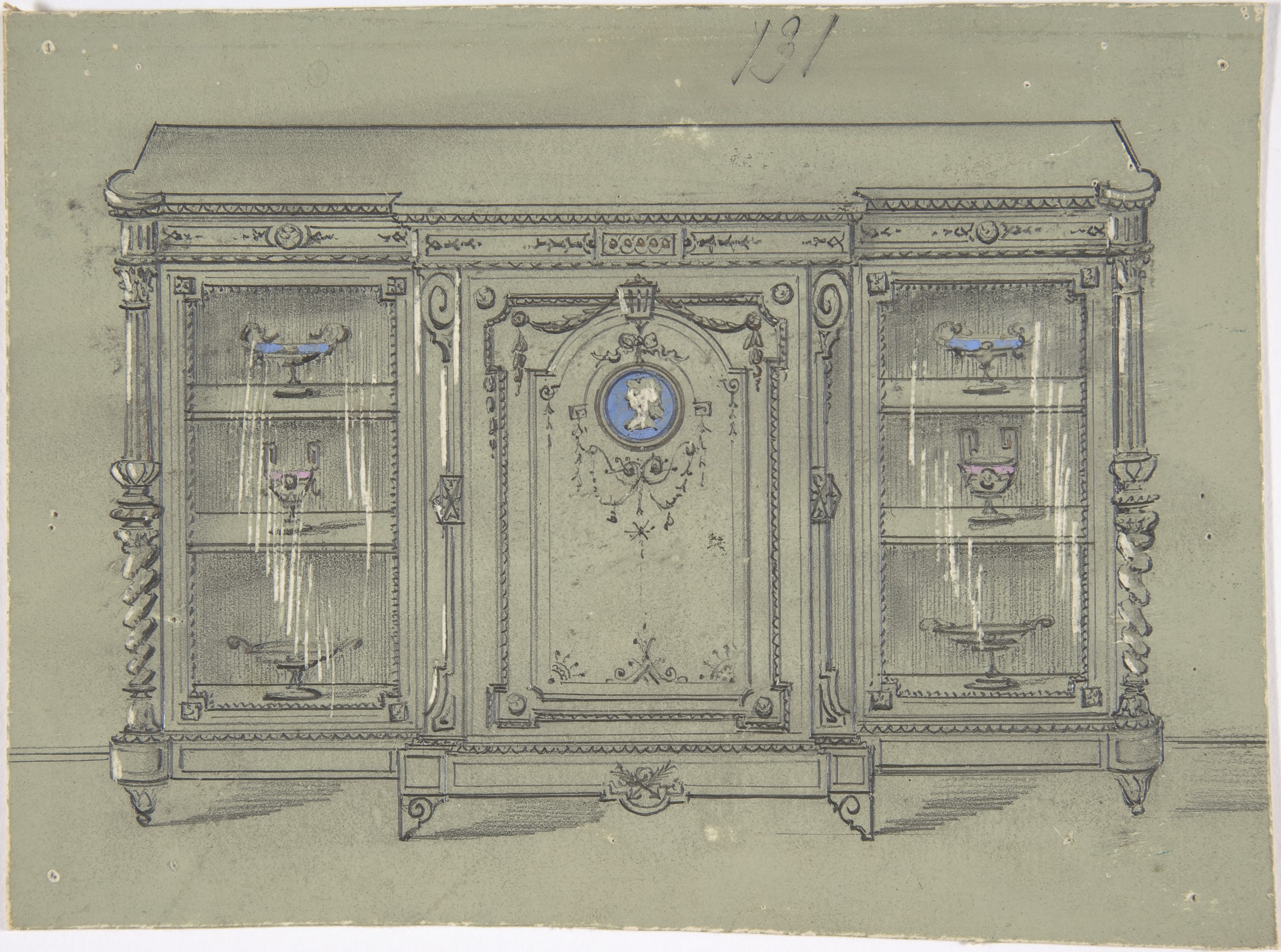 Anonymous, British, 19th century | Design for a Cabinet with Glass ...