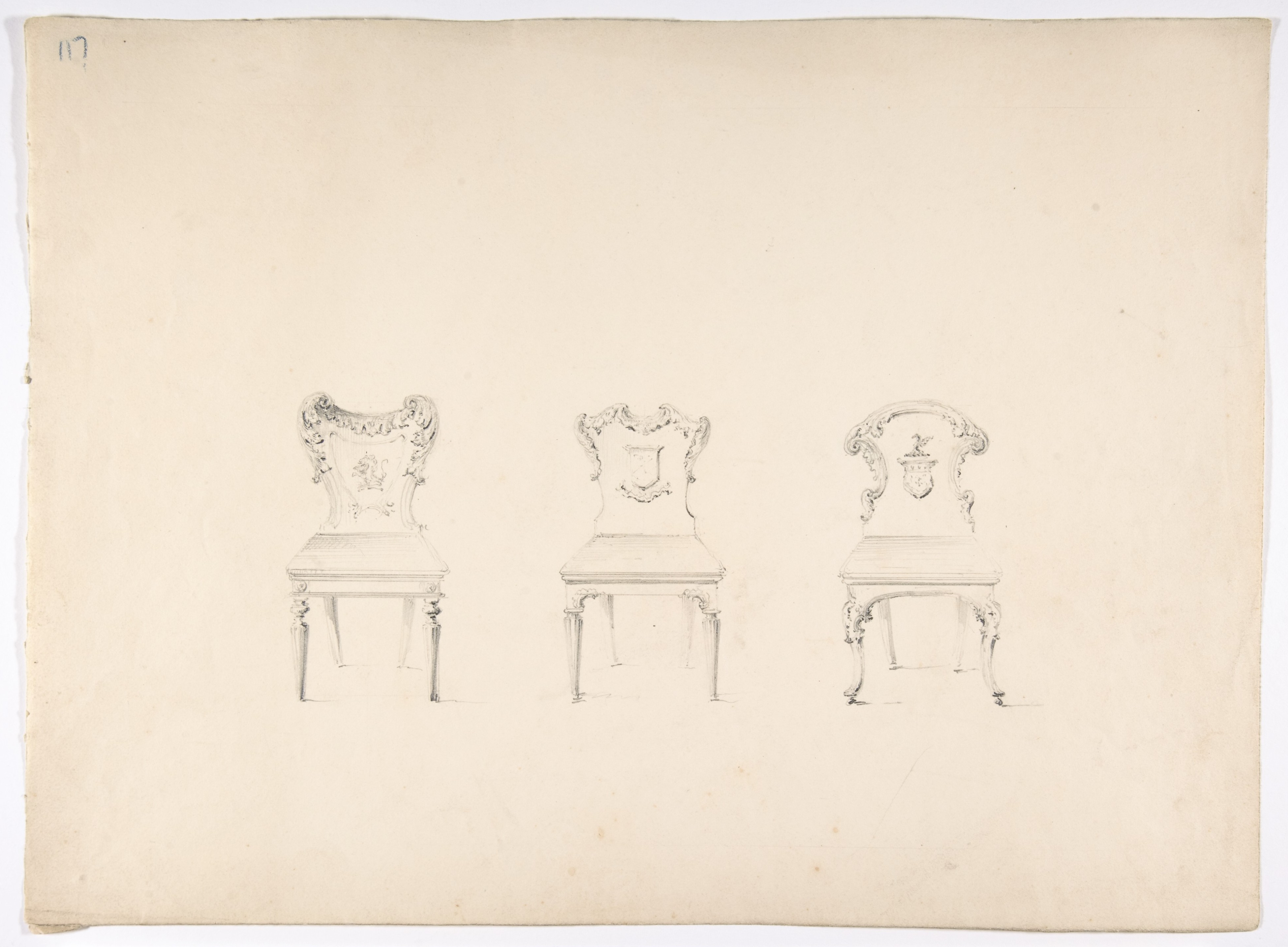 Design for Three Chairs with Armorial Ornament on Backs