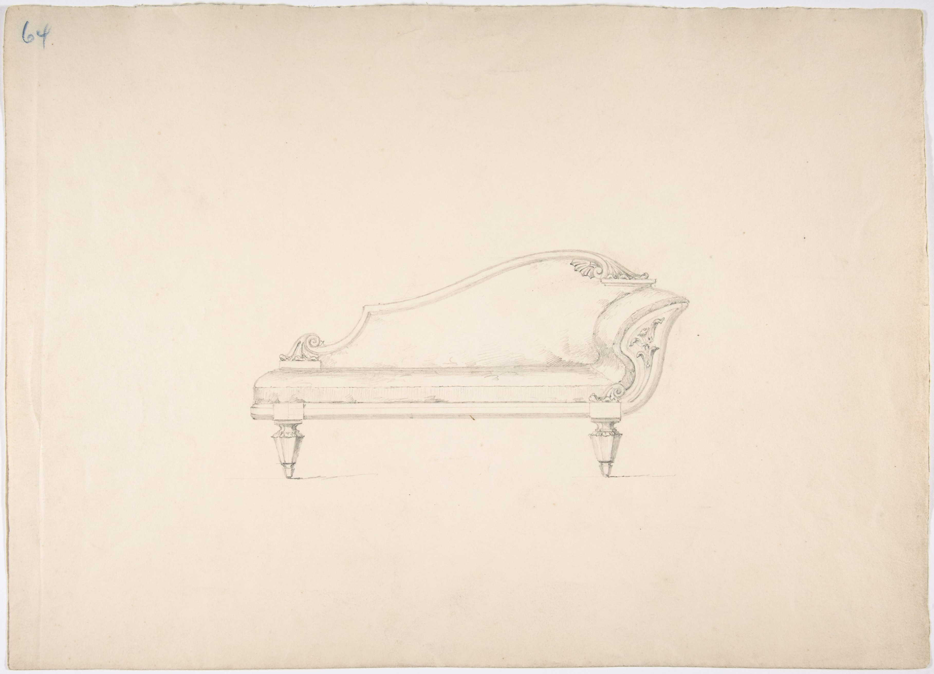 Anonymous, British, 19th century, Design for a Sofa with One Wing-like Arm