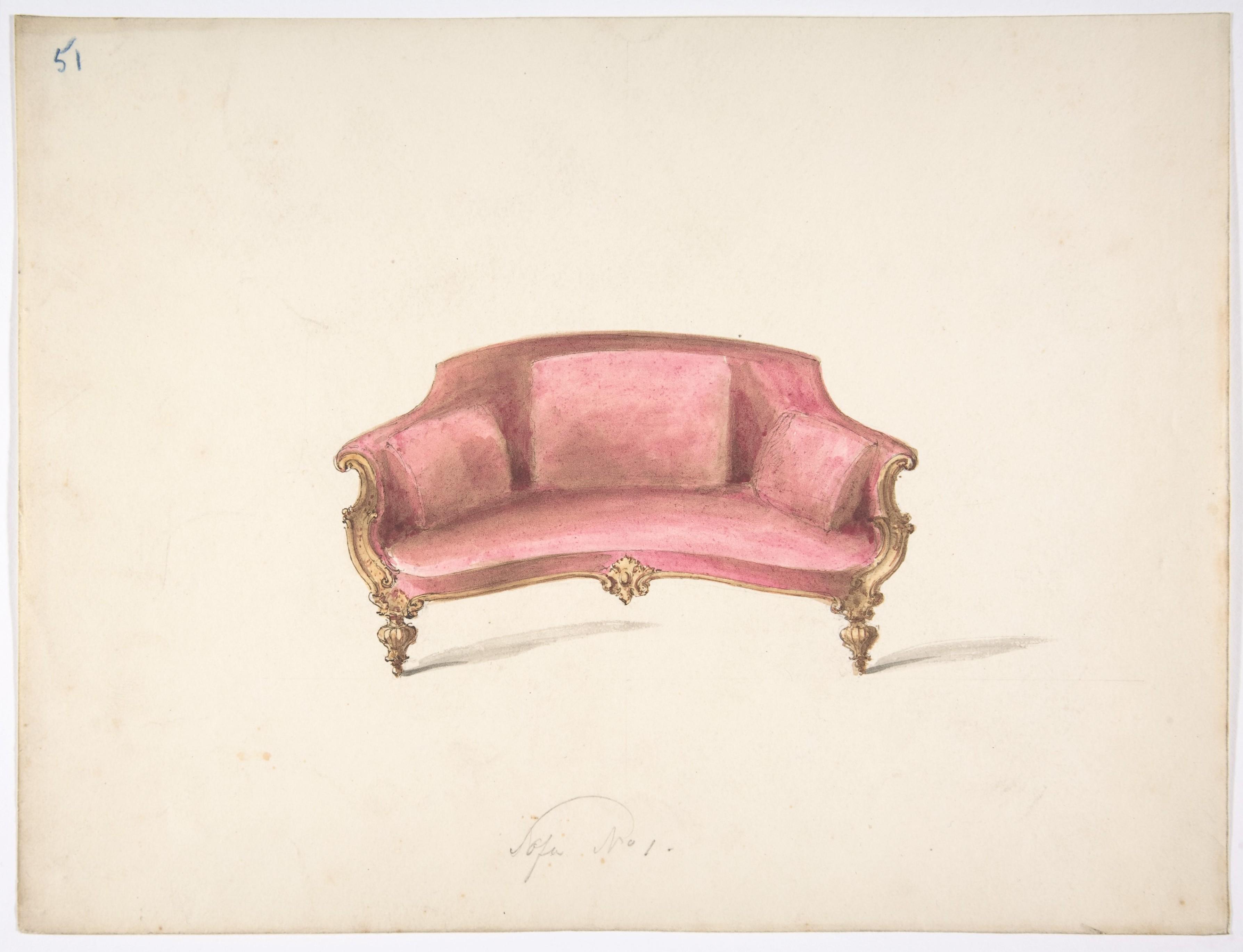 Design for a Curved-back Sofa Upholstered in Red