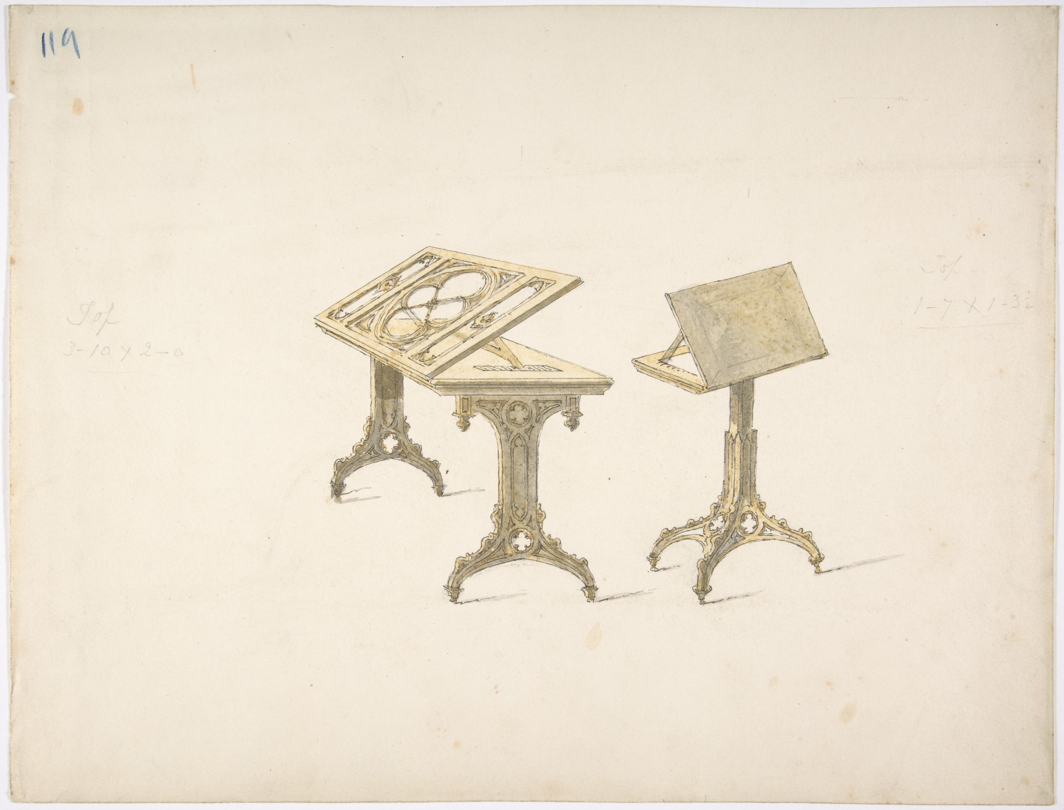 Anonymous, British, 19th century, Design for Two Bookstands on Casters