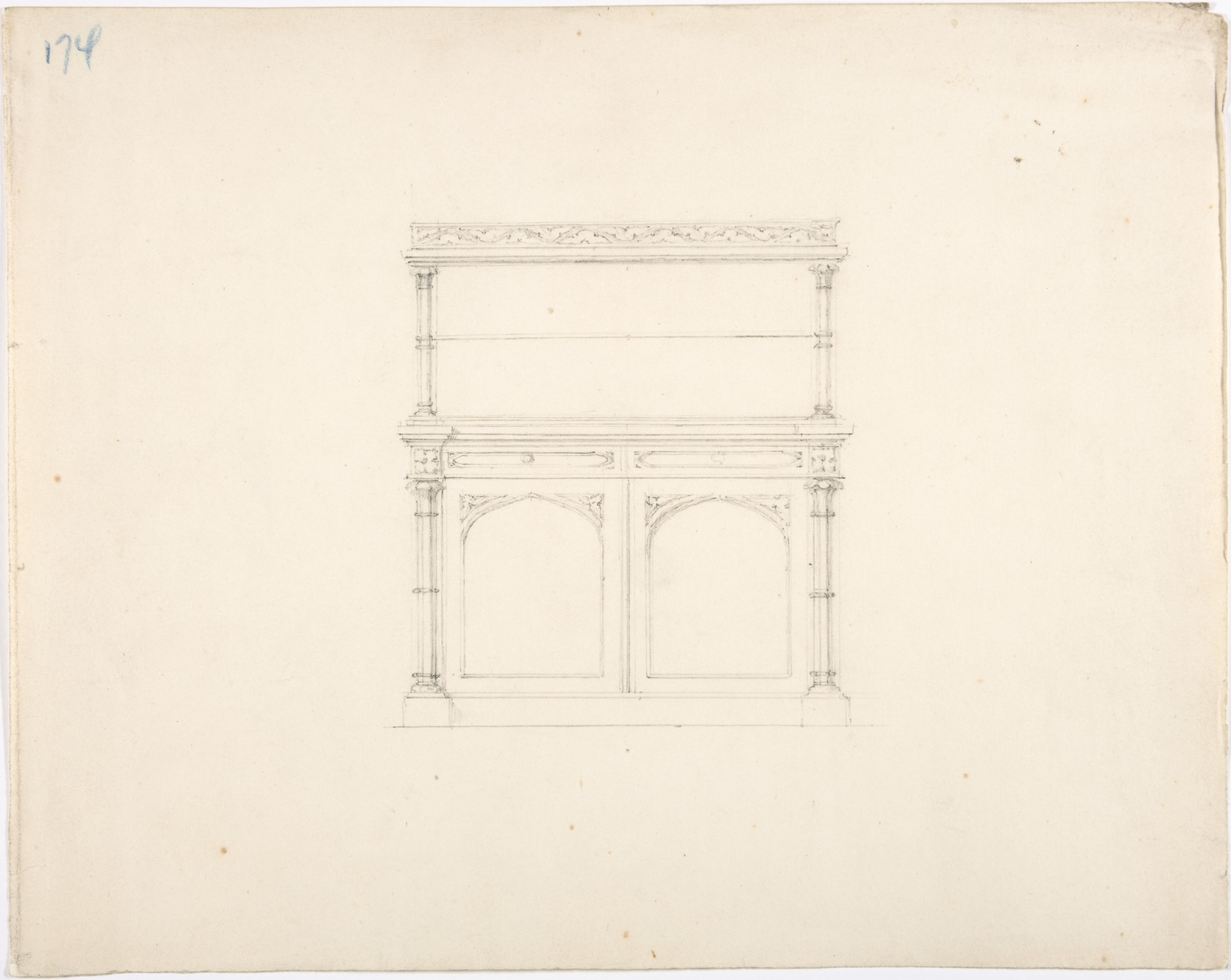 Anonymous, British, 19th century, Design for a Gothic Style Mirrored Cabinet