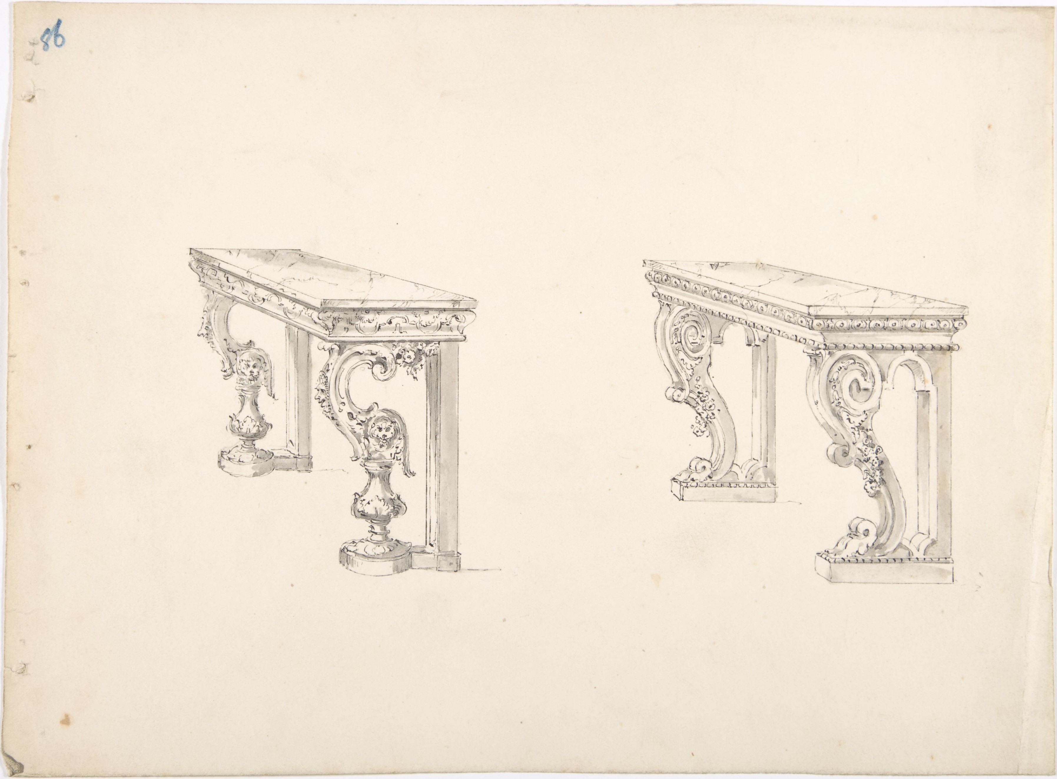 Anonymous, British, 19th century, Design for Two Marble-topped Pier Tables
