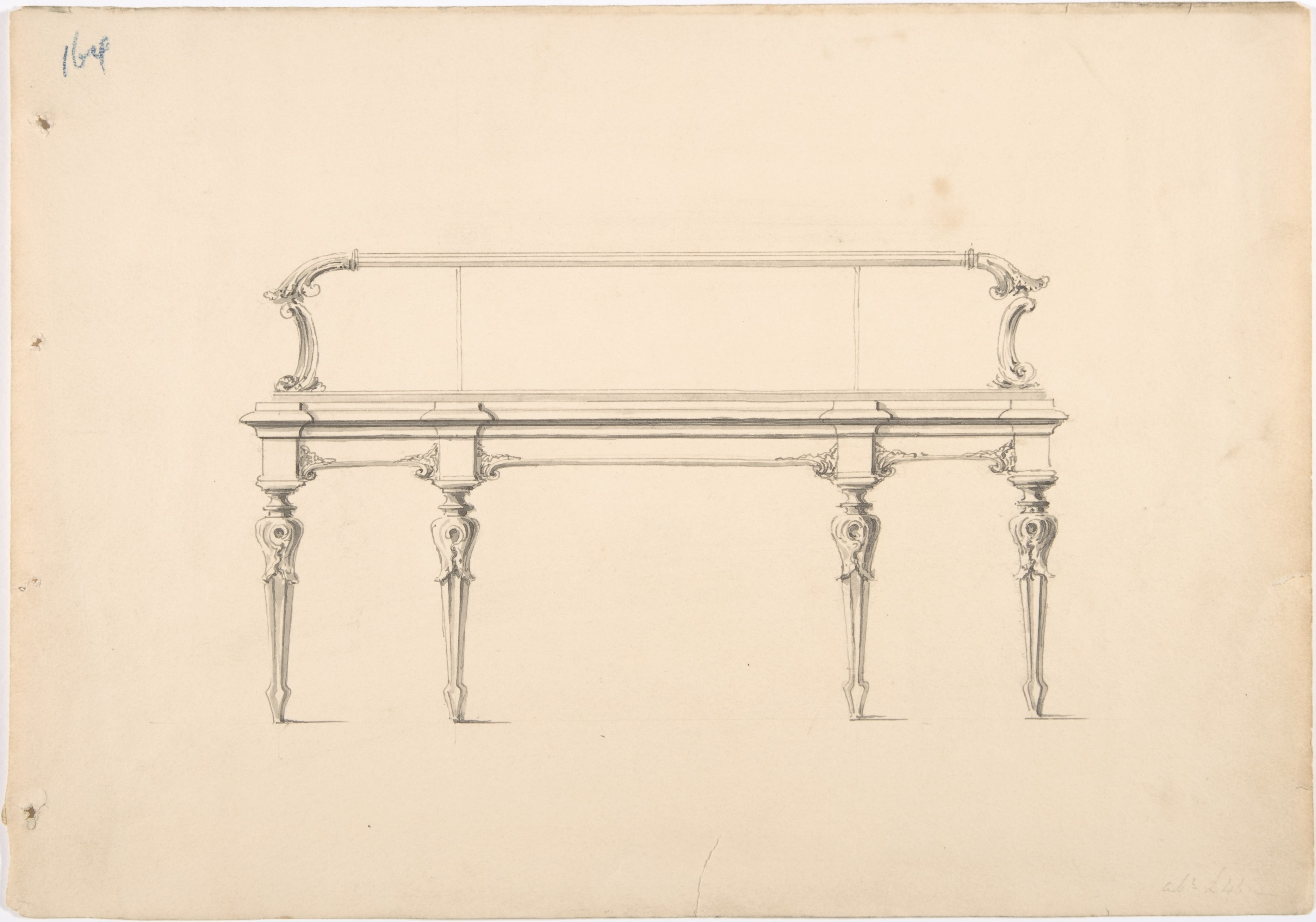 Anonymous, British, 19th century, Design for a Mirrored Sideboard with Diminishing Legs and Foliate Ornament