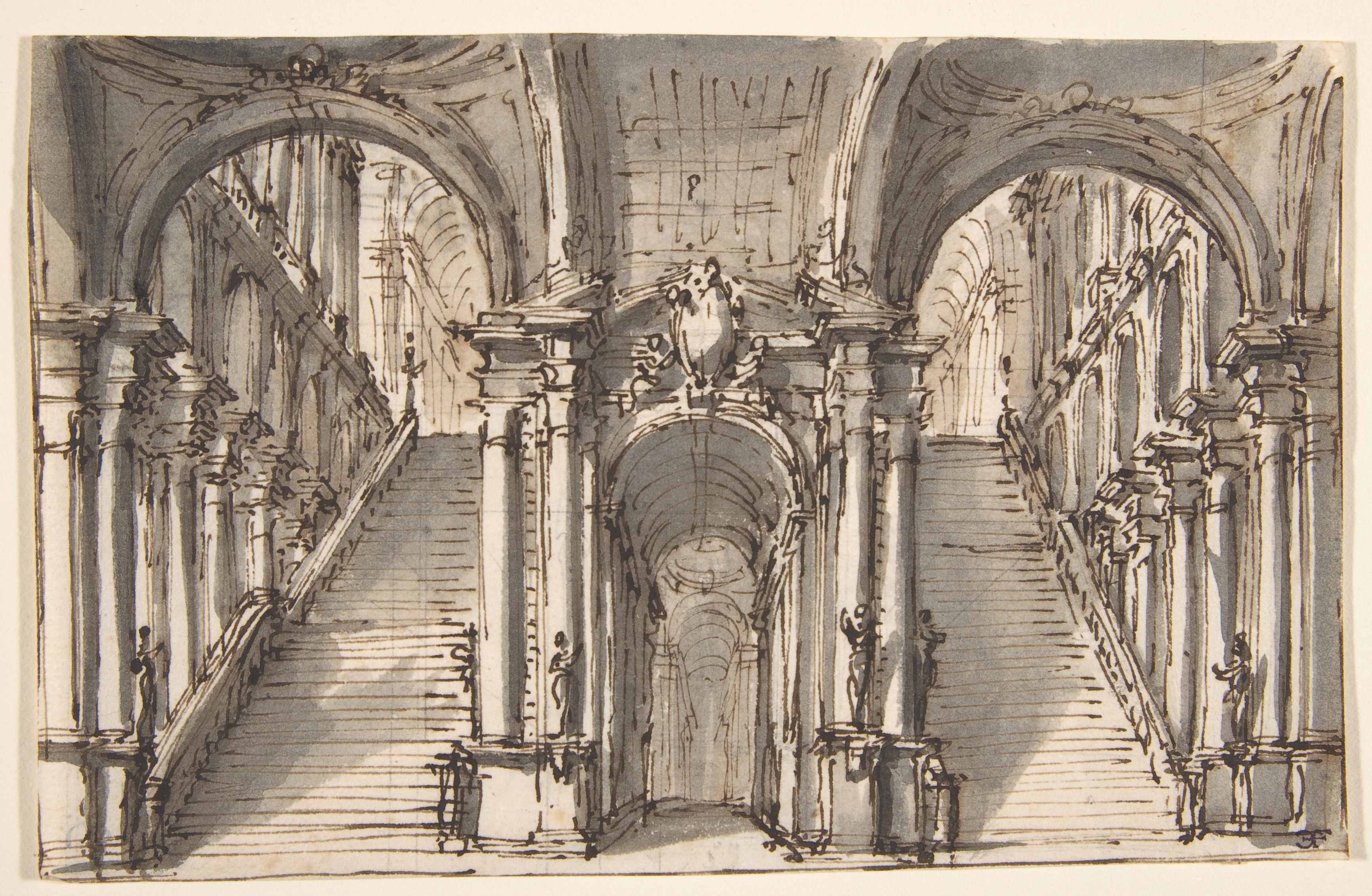 Giovanni Battista Natali III | Design for a Stage Set: Double Stairway ...