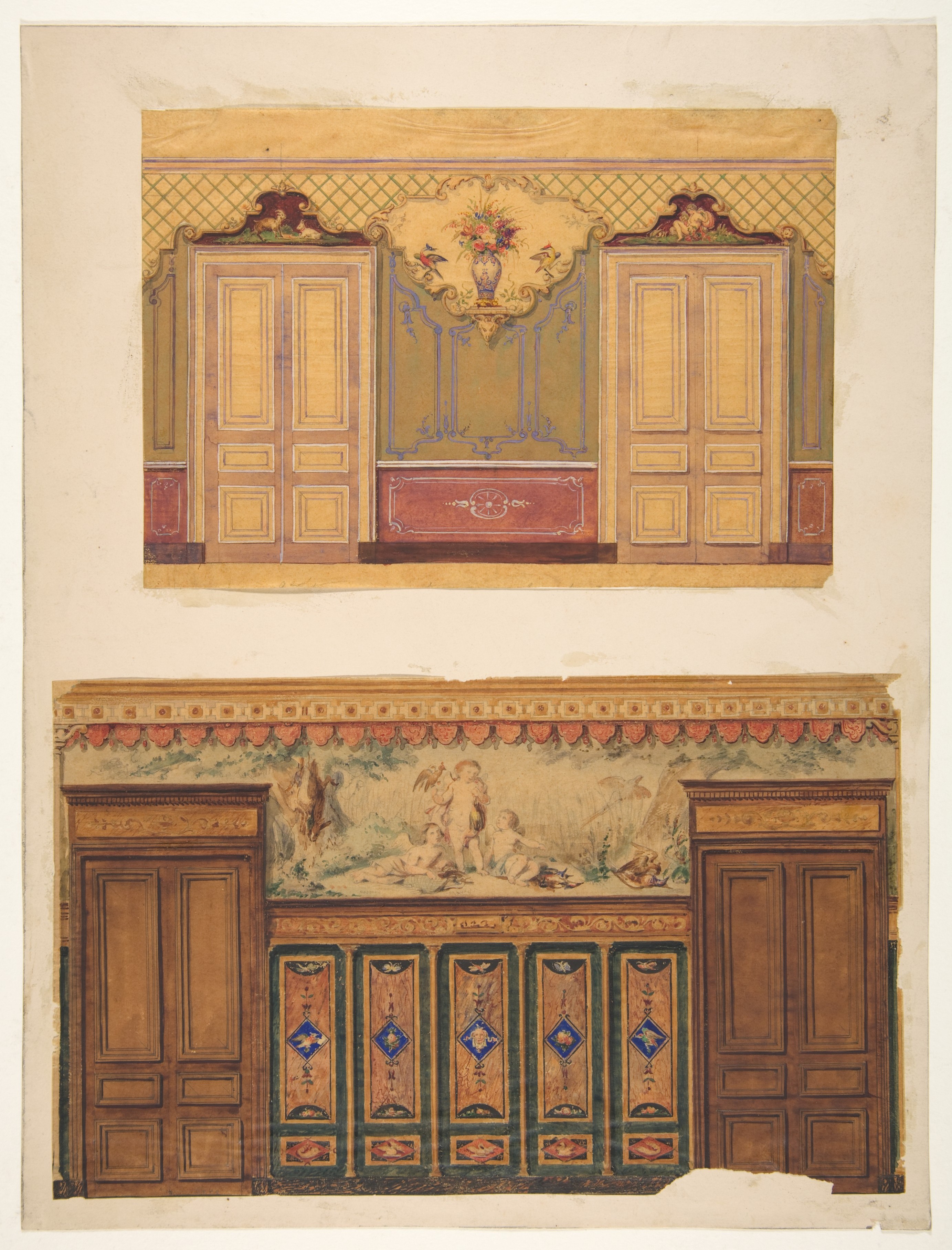 Jules-Edmond-Charles Lachaise, Two Designs for the decoration of walls pierced by pairs of double doors