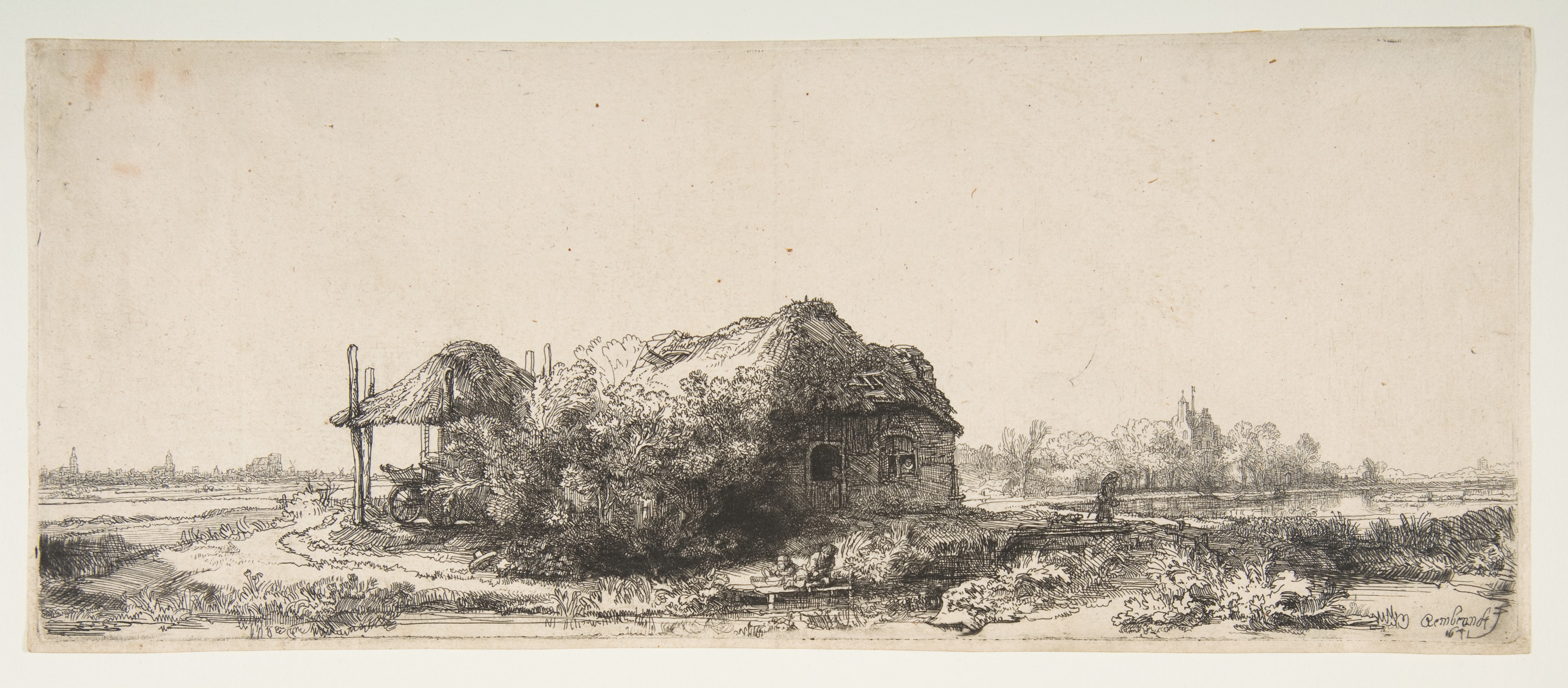 Rembrandt (Rembrandt van Rijn) Landscape with a Cottage and a Haybarn