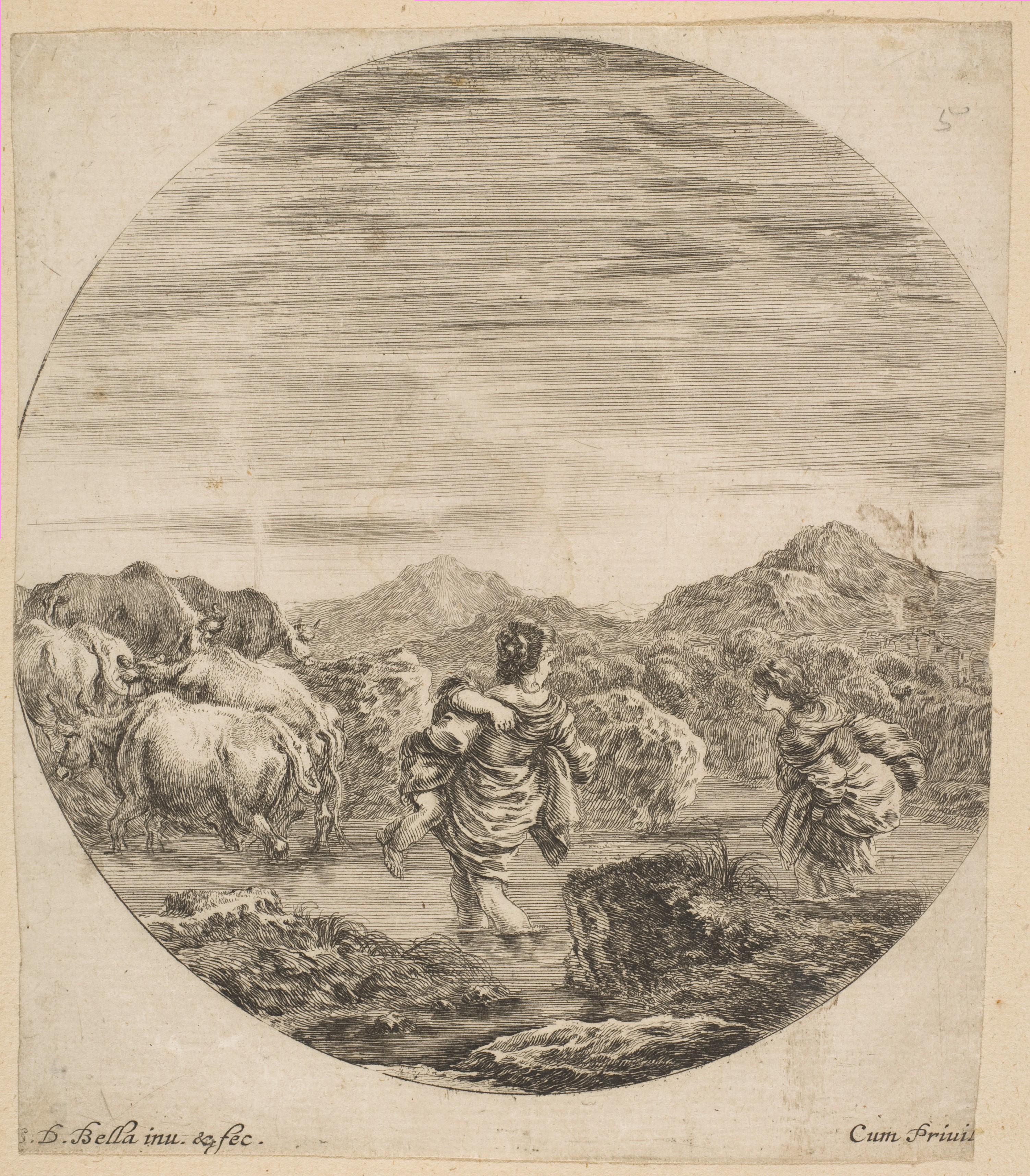 Stefano della Bella, Two Women Crossing a Stream
