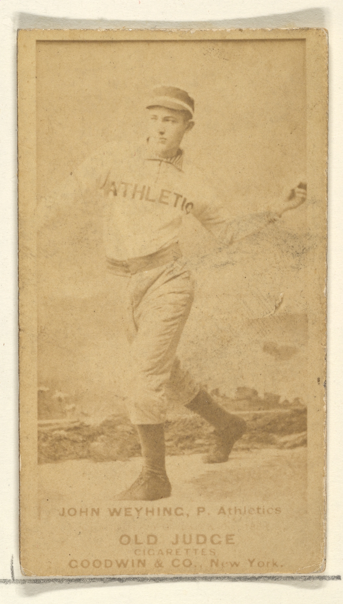 Goodwin & Company, John Weyhing, Pitcher, Philadelphia Athletics, from the Old Judge series (N172) for Old Judge Cigarettes