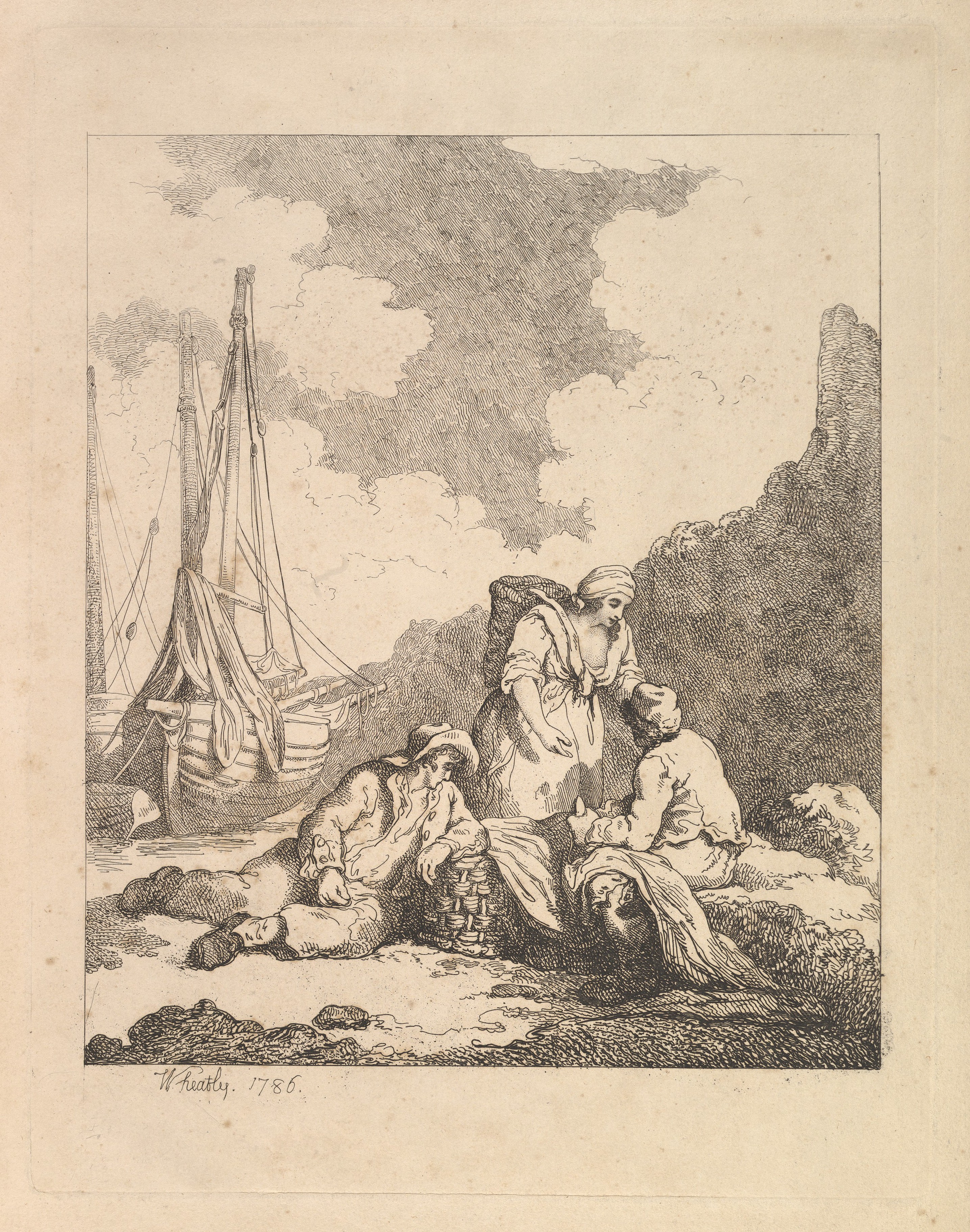Thomas Rowlandson  Fishermen by the Shore – Coastal Scene with a
