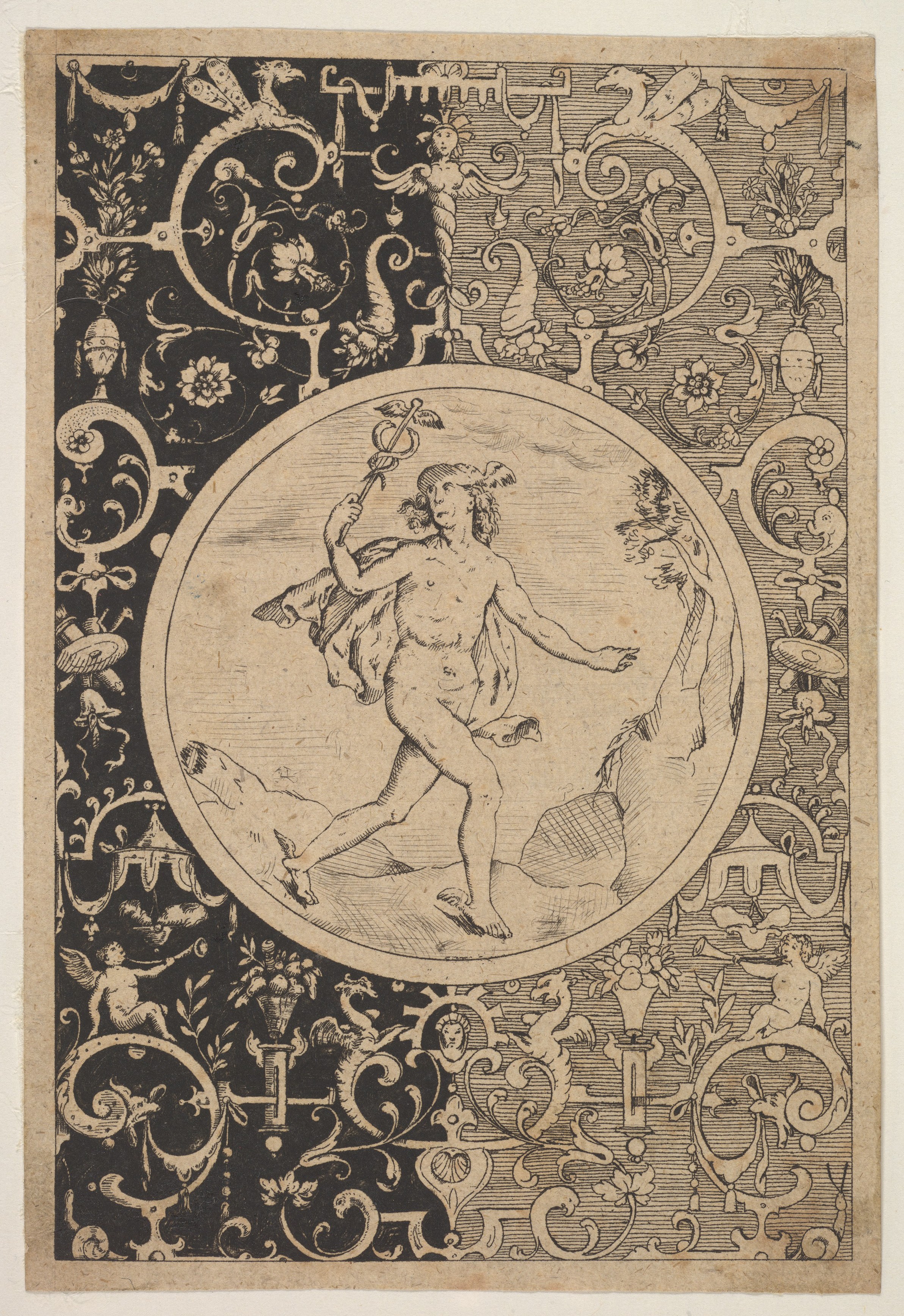 After Adriaen Collaert | Mercury in a Decorative Frame with Grotesques ...