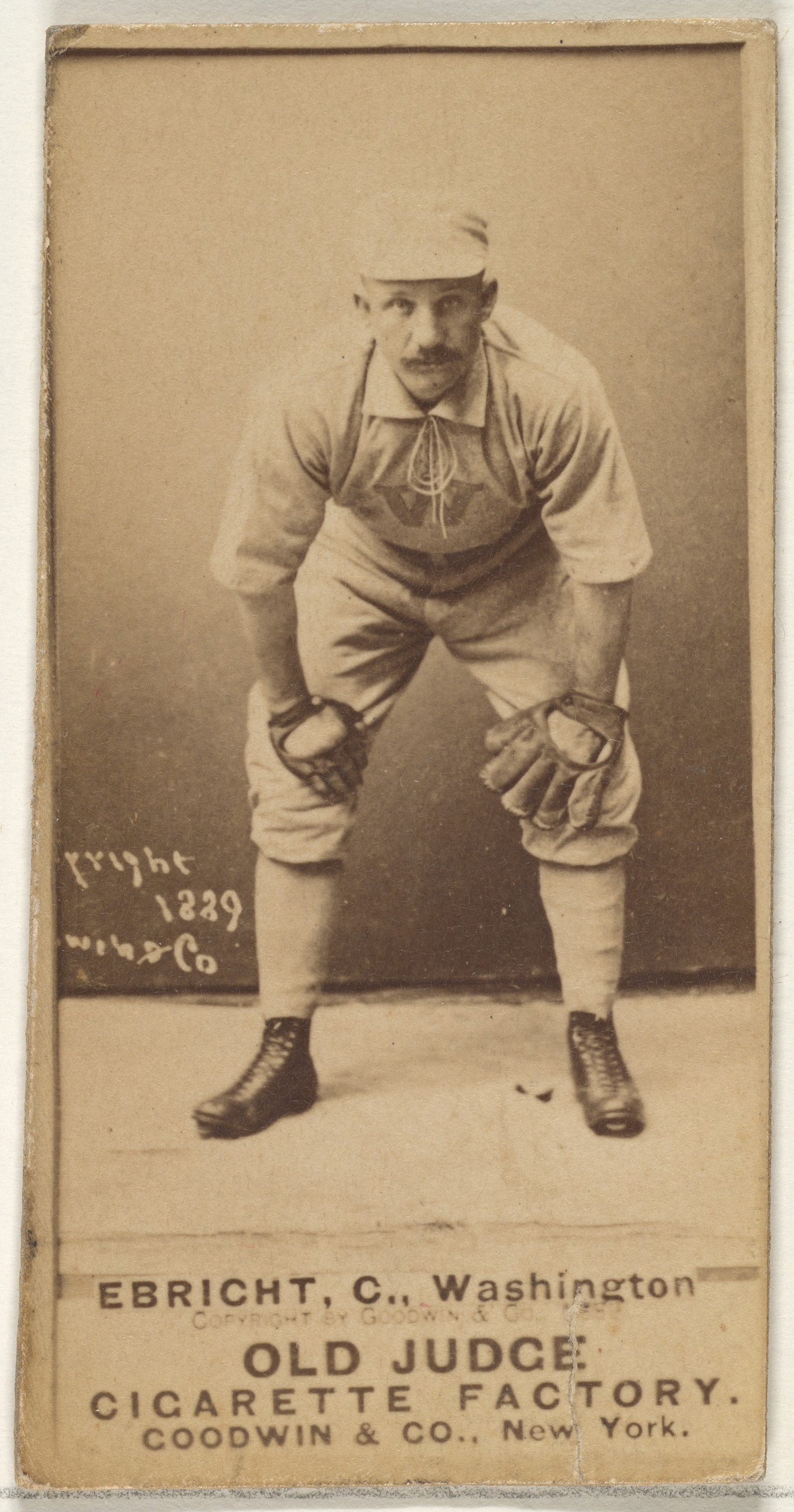 Goodwin & Company, Hiram "Hi" C. Ebright, Catcher, Washington Nationals, from the Old Judge series (N172) for Old Judge Cigarettes