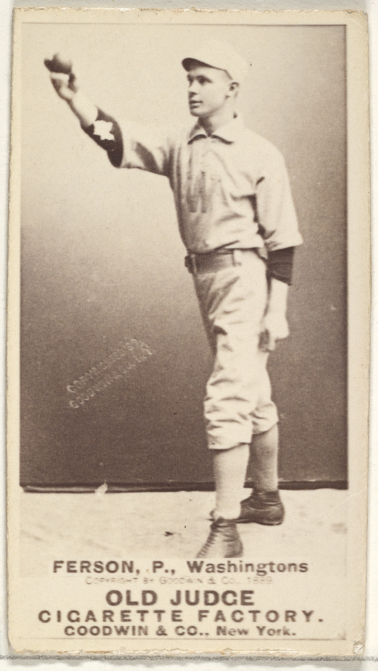 Alexander "Colonel" Ferson, Pitcher, Washington Nationals, from the Old Judge series (N172) for Old Judge Cigarettes