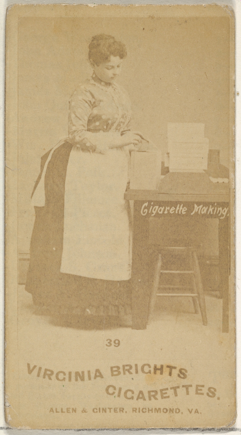 Allen & Ginter, Card 39, from the series, Cigarette Making Girls (N46) for Virginia Brights Cigarettes
