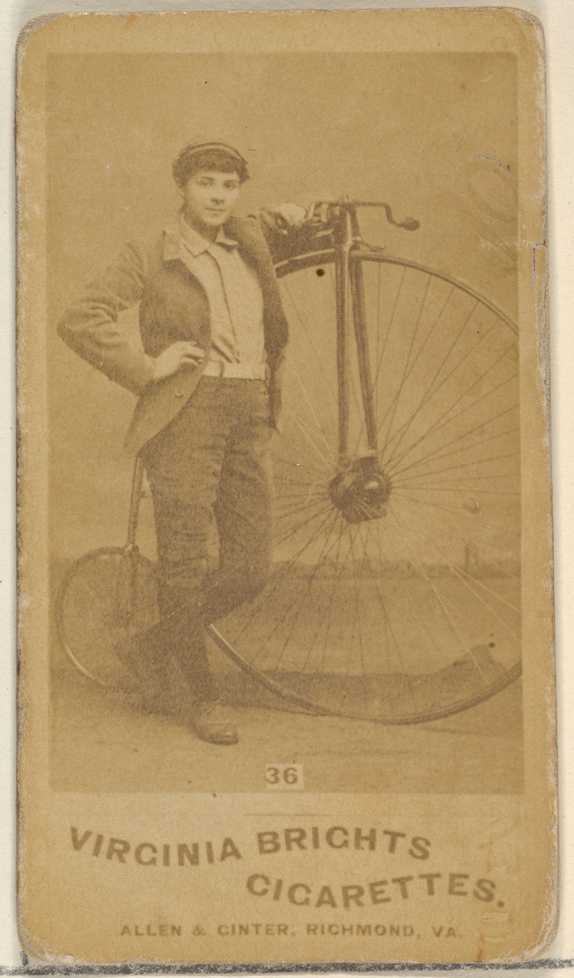Allen & Ginter, Card 36, from the Girl Cyclists series (N49) for Virginia Brights Cigarettes