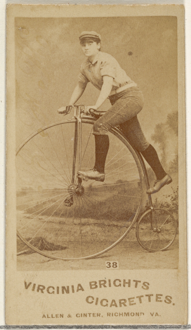 Allen & Ginter, Card 38, from the Girl Cyclists series (N49) for Virginia Brights Cigarettes