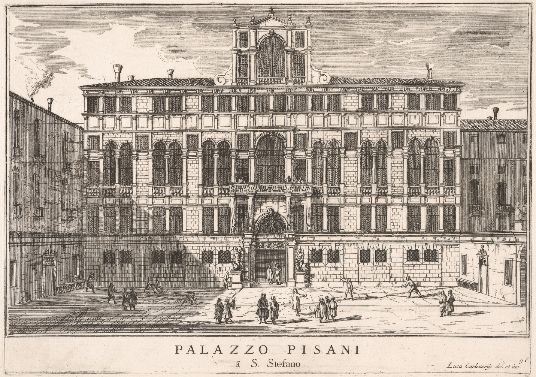 Luca Carlevaris | Plate 96: View of the facade of the Pisani Palace in ...