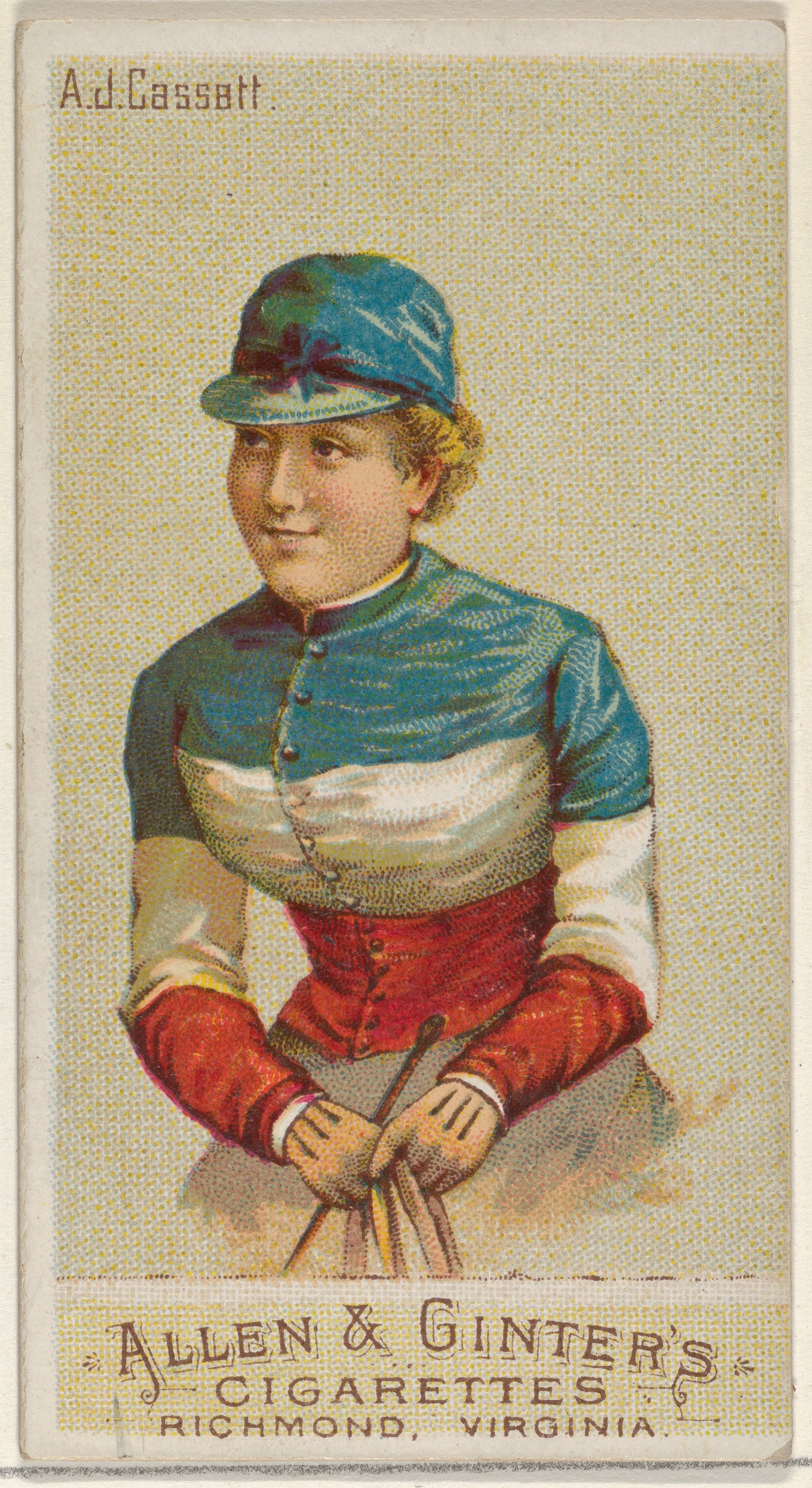 A.J. Cassatt, from the Racing Colors of the World series (N22a) for Allen & Ginter Cigarettes