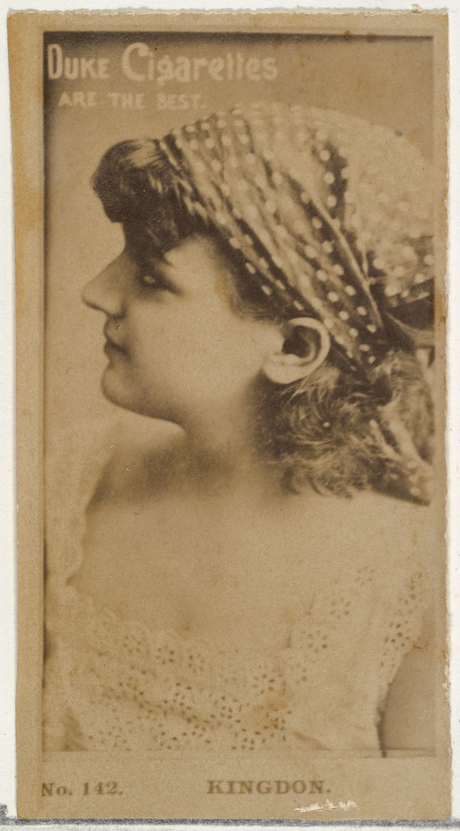W. Duke, Sons & Co., Card Number 142, Miss Kingdon, from the Actors and Actresses series (N145-6) issued by Duke Sons & Co. to promote Duke Cigarettes