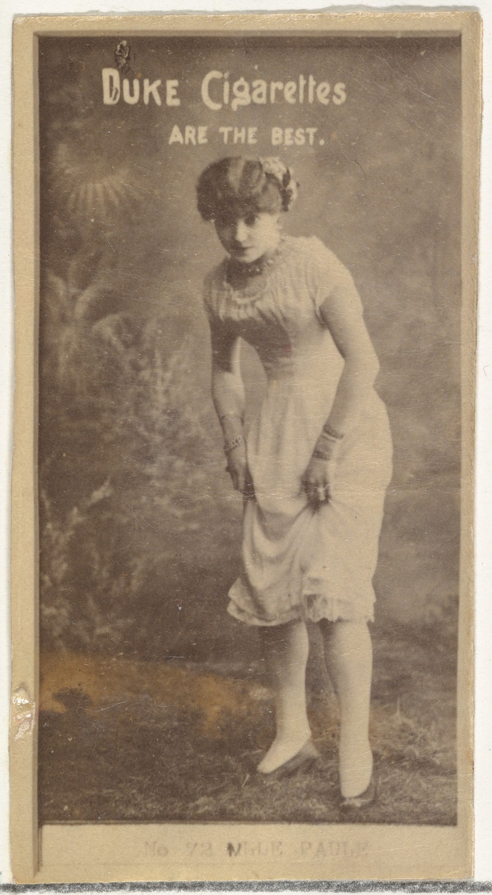 [Actress lifting skirt], from the Actors and Actresses series (N145-6) issued by Duke Sons & Co. to promote Duke Cigarettes