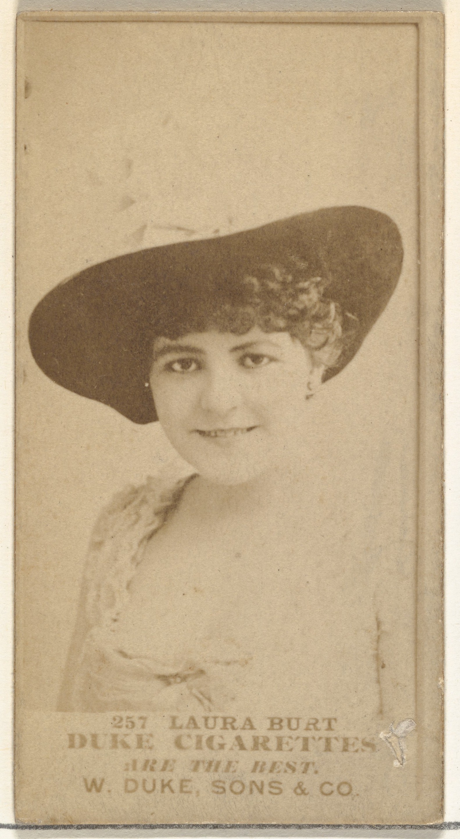 W. Duke, Sons & Co., Card Number 257, Laura Burt, from the Actors and Actresses series (N145-7) issued by Duke Sons & Co. to promote Duke Cigarettes