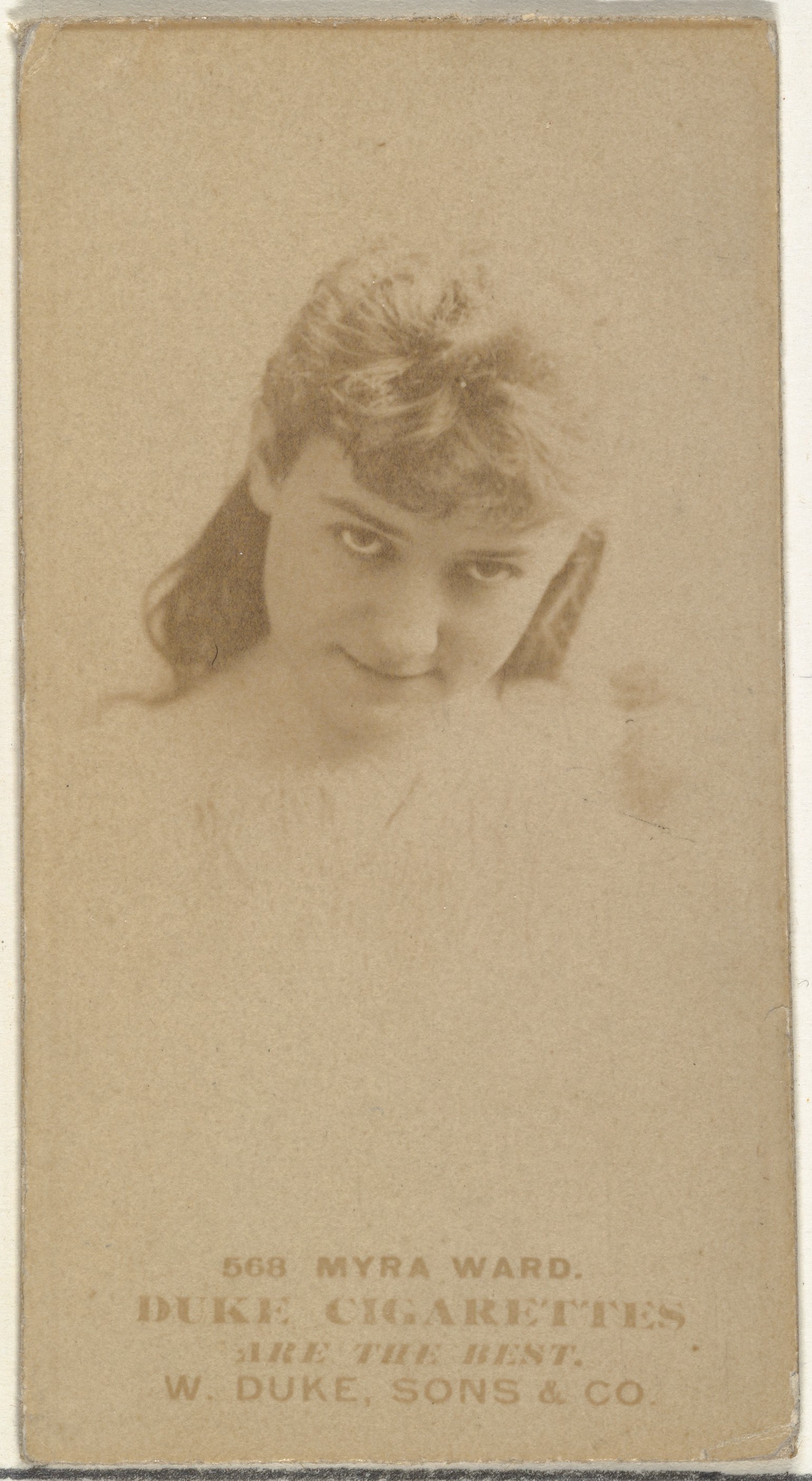 Card Number 568, Myra Ward, from the Actors and Actresses series (N145-7) issued by Duke Sons & Co. to promote Duke Cigarettes